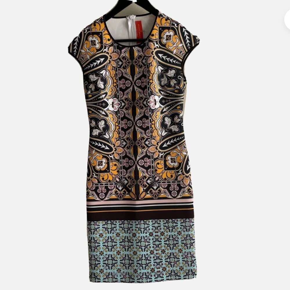CLOVER CANYON Neoprene Sheath Dress w/ cap Sleeve crew neck Sz Small